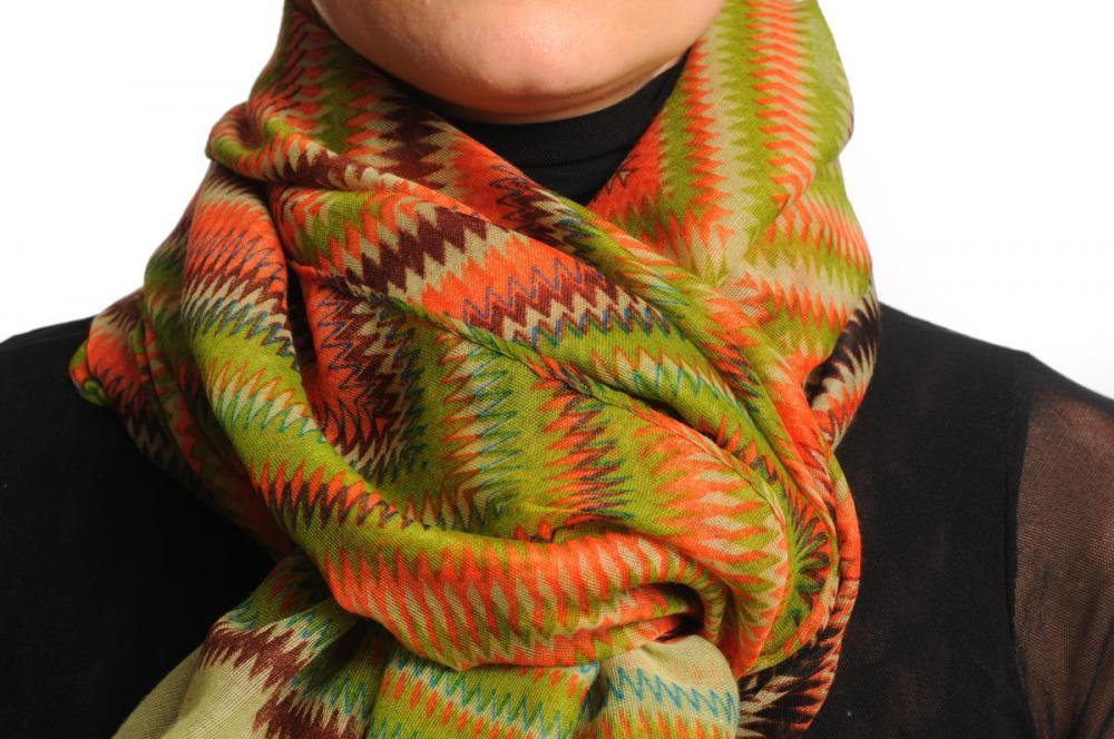 Liss Kiss Green & Orange Zigzagged Rombs Unisex Scarf & Beach Sarong - Scarf