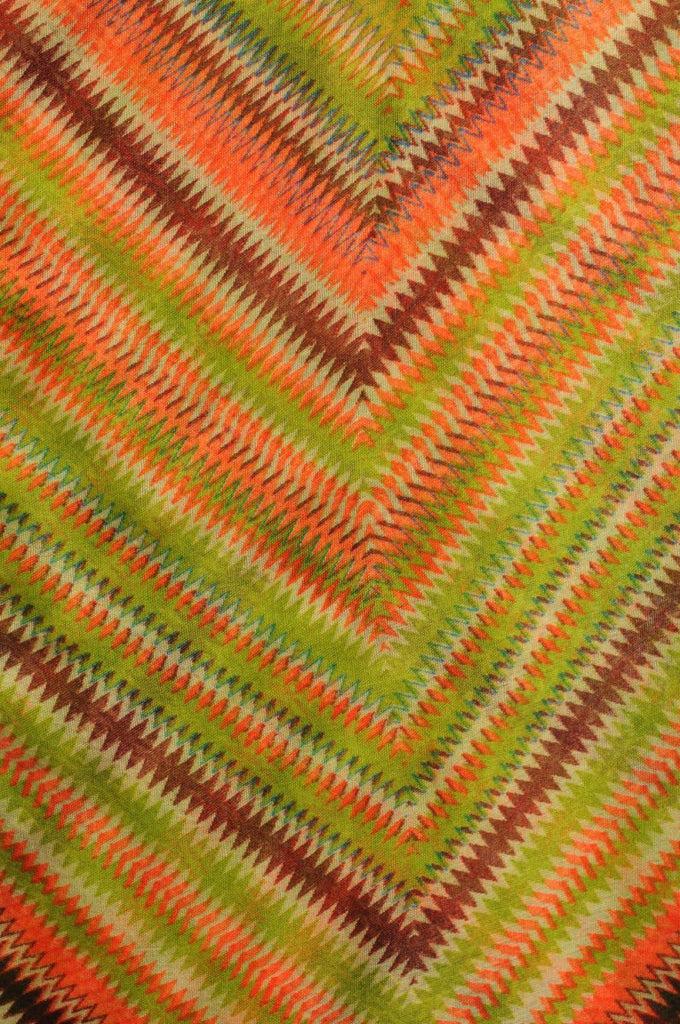 Liss Kiss Green & Orange Zigzagged Rombs Unisex Scarf & Beach Sarong - Scarf