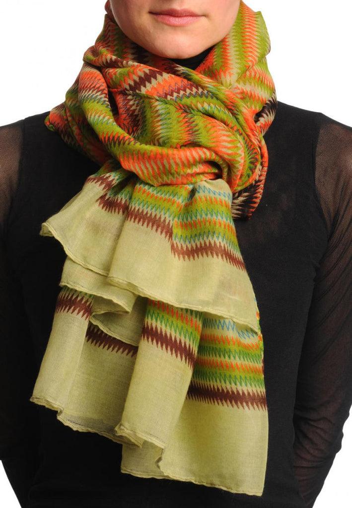 Liss Kiss Green & Orange Zigzagged Rombs Unisex Scarf & Beach Sarong - Scarf
