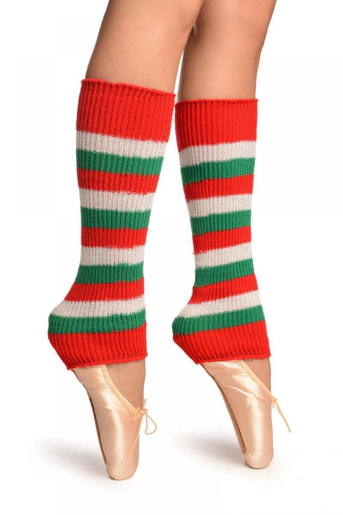 Liss Kiss Green Red And Lurex White Stripes Dance/Ballet Leg/Arm Warmers - Leg Warmers