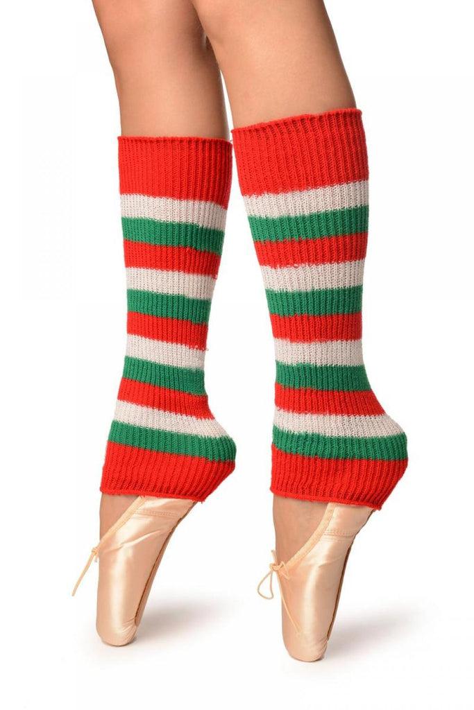 Liss Kiss Green Red And Lurex White Stripes Dance/Ballet Leg/Arm Warmers - Leg Warmers