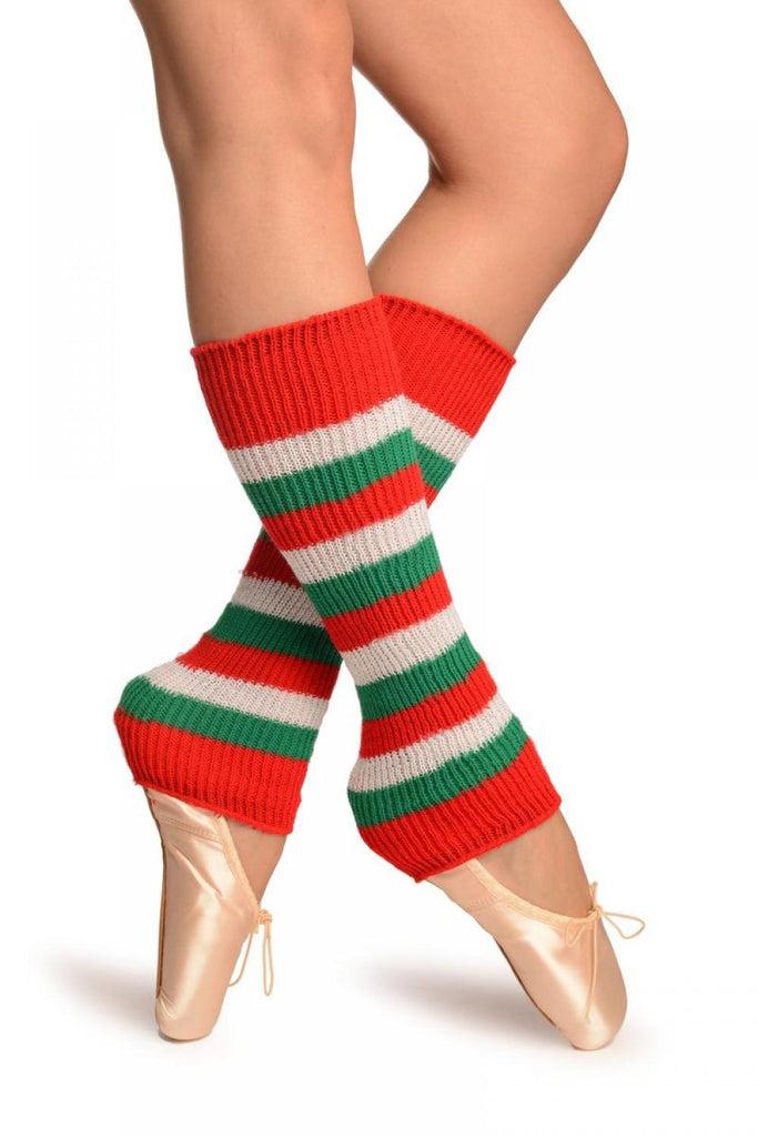 liss kiss Green Red And Lurex White Stripes Dance/Ballet Leg/Arm Warmers - Leg Warmers
