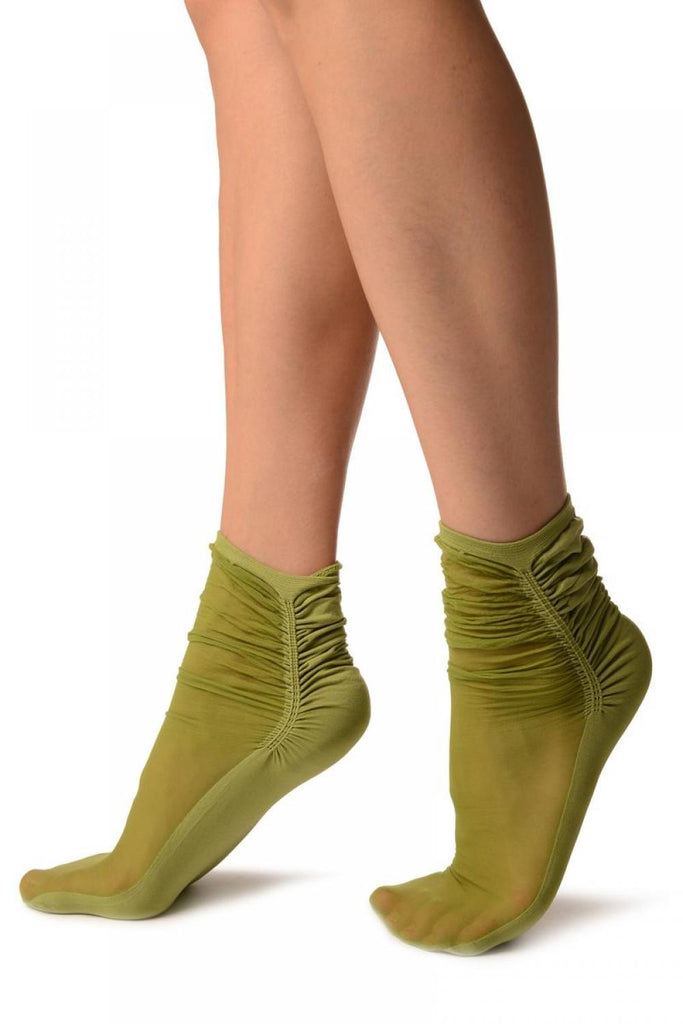 Liss Kiss Green Sheer & Opaque Sides Ankle High Socks - Socks