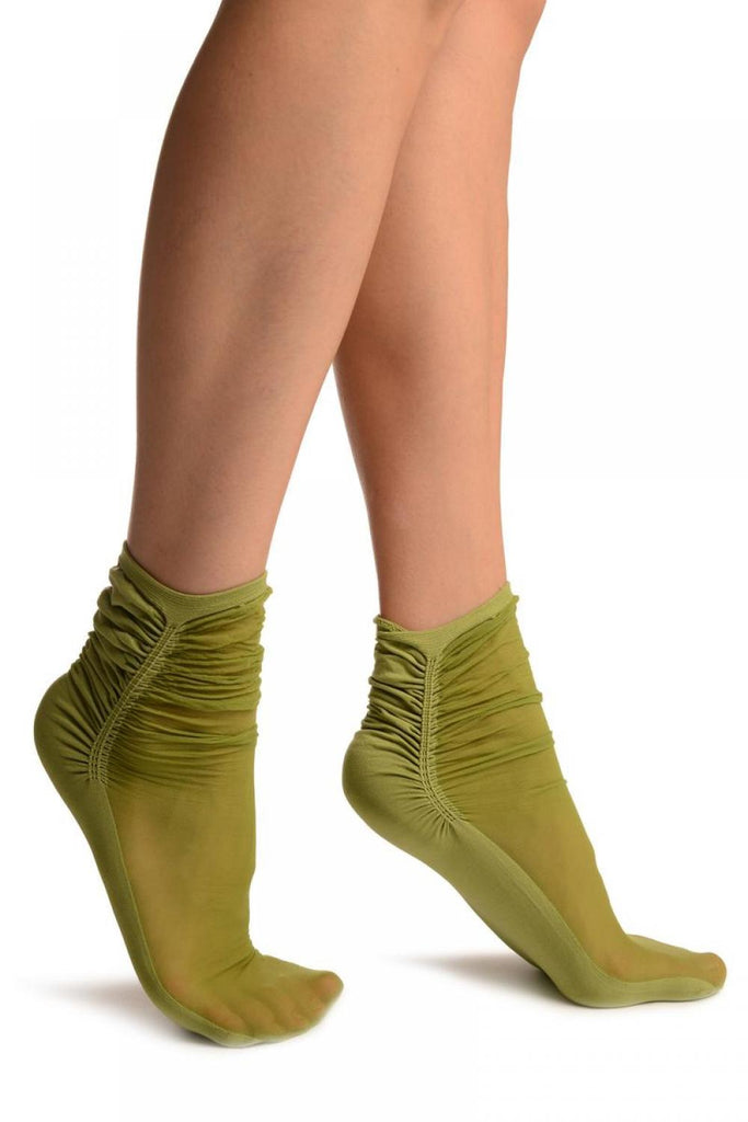 Liss Kiss Green Sheer & Opaque Sides Ankle High Socks - Socks