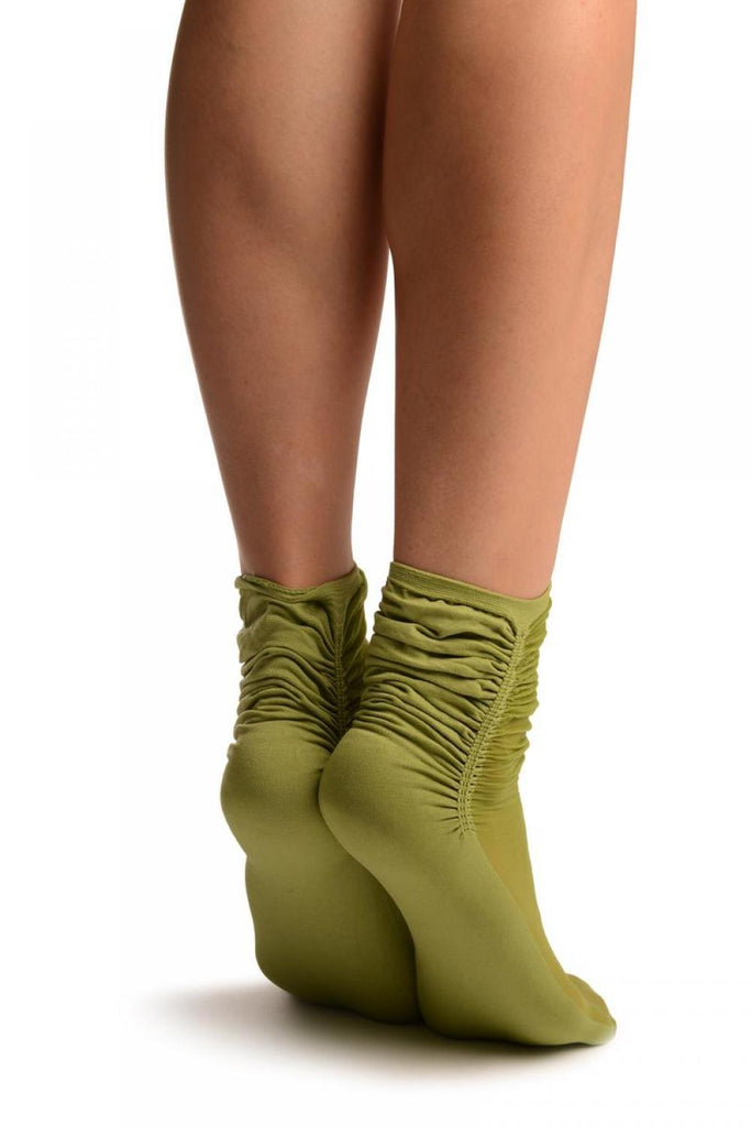 Liss Kiss Green Sheer & Opaque Sides Ankle High Socks - Socks