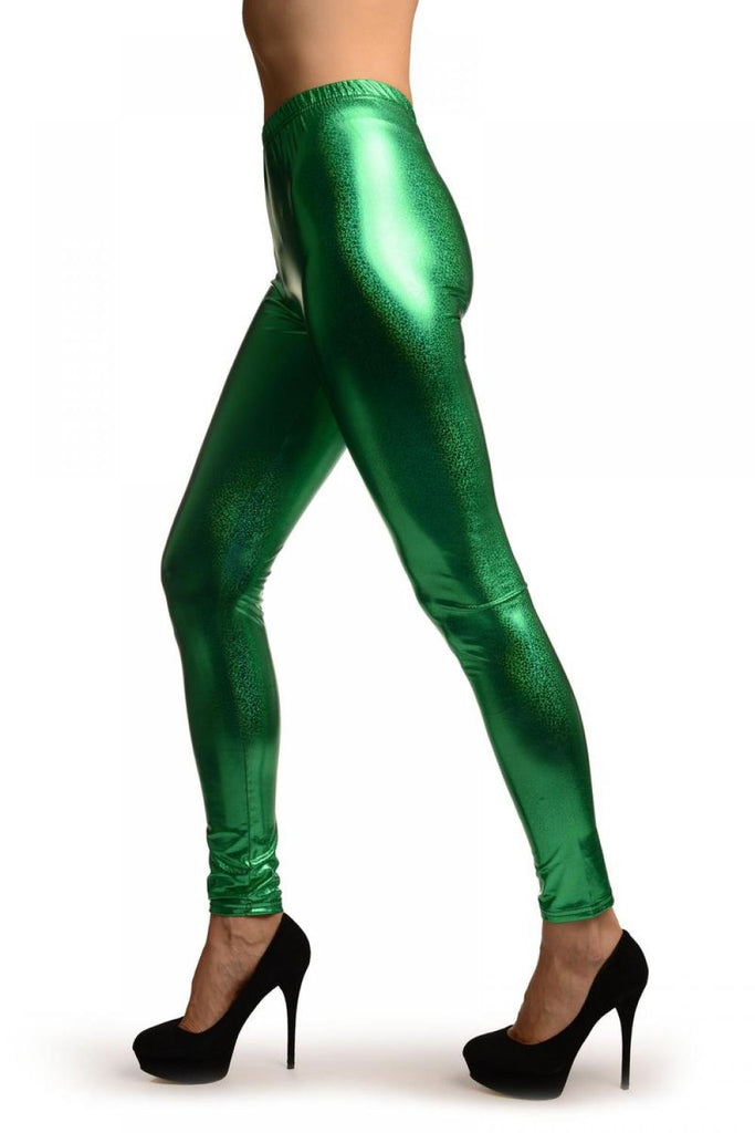 Liss Kiss Green Shiny Gloss Sparkles Leggings - Leggings