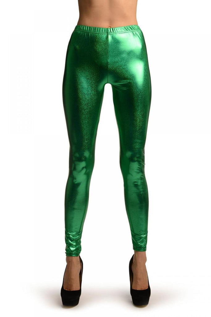 liss kiss Green Shiny Gloss Sparkles Leggings - Leggings