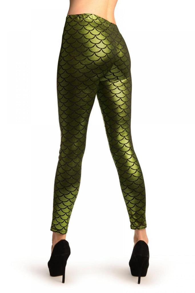 Liss Kiss Green Shiny Mermaid Scales Leggings - Leggings
