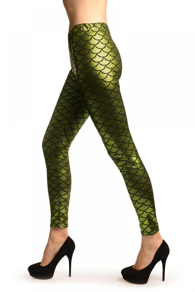 Liss Kiss Green Shiny Mermaid Scales Leggings - Leggings