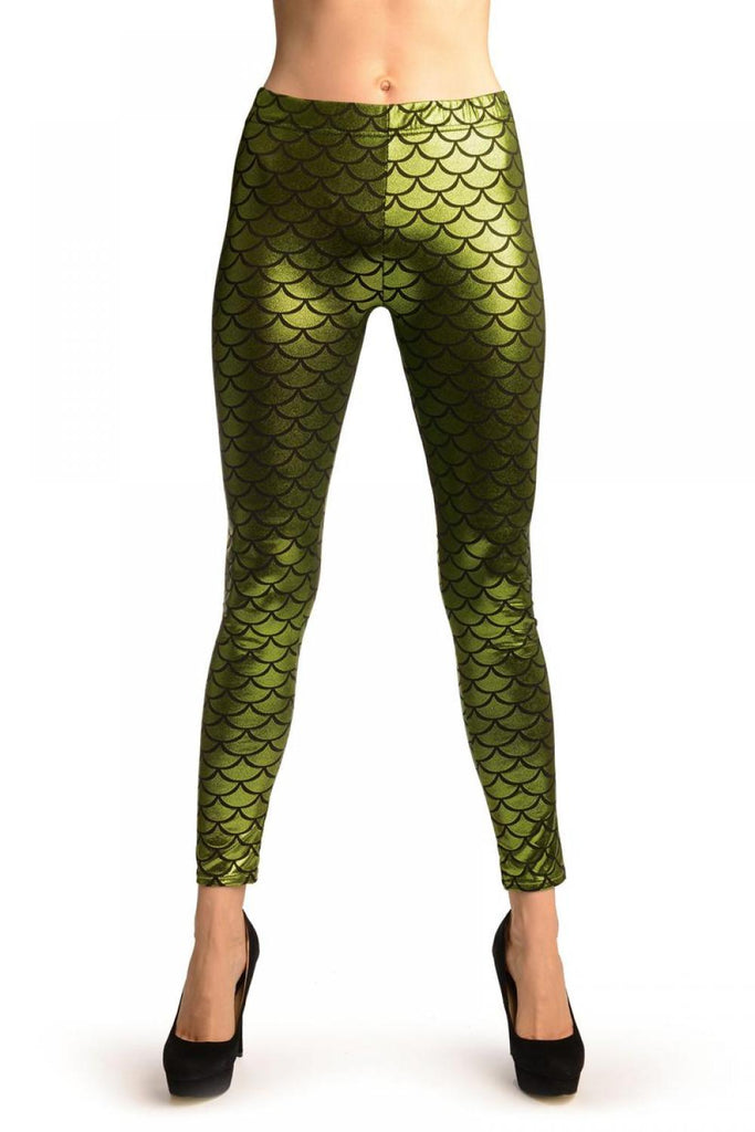 liss kiss Green Shiny Mermaid Scales Leggings - Leggings