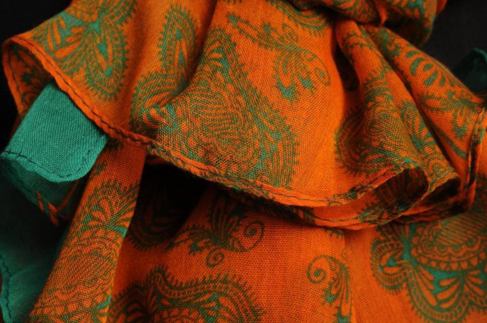 Liss Kiss Green Turkish Flowers On Cyber Orange Unisex Scarf & Beach Sarong - Scarf