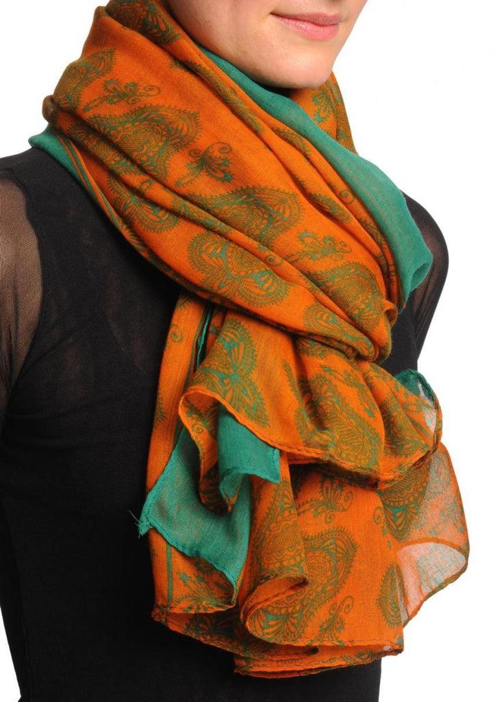 Liss Kiss Green Turkish Flowers On Cyber Orange Unisex Scarf & Beach Sarong - Scarf
