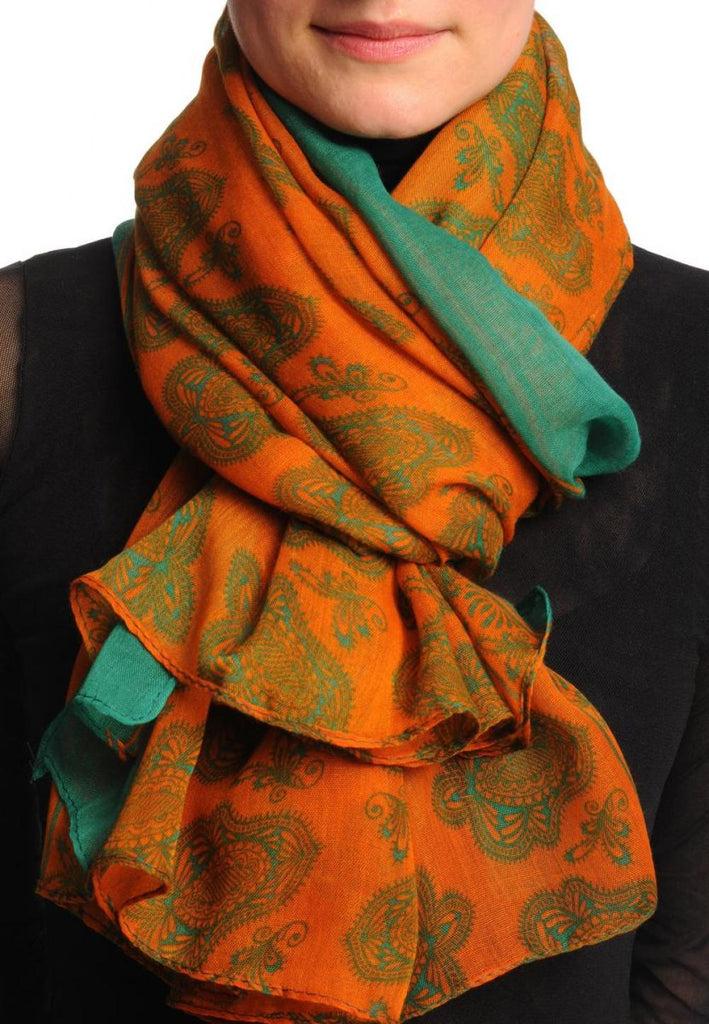 liss kiss Green Turkish Flowers on Cyber Orange Unisex Scarf & Beach Sarong - Scarf