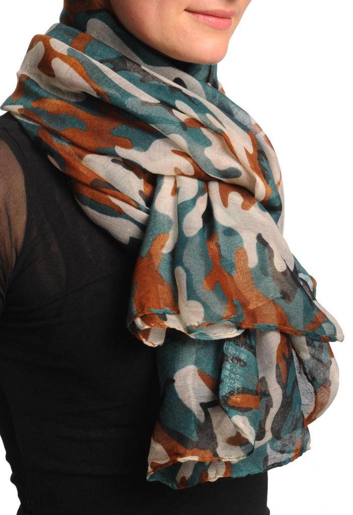 Liss Kiss Green White & Brown Camouflage Unisex Scarf & Beach Sarong - Scarf