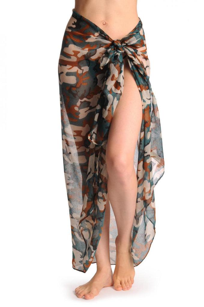 Liss Kiss Green White & Brown Camouflage Unisex Scarf & Beach Sarong - Scarf
