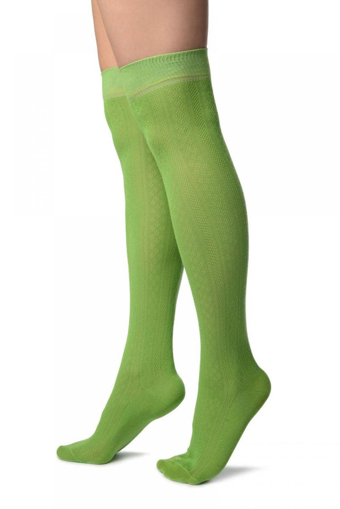 Liss Kiss Green With Crocheted Stripes Knee High Socks - Socks