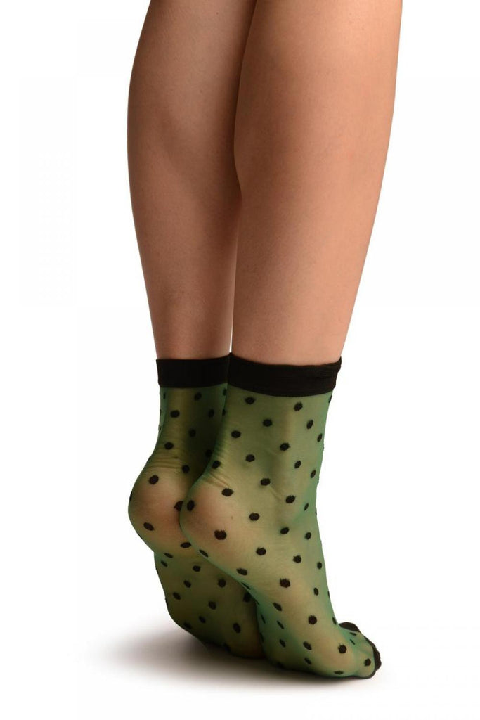 Liss Kiss Green With Medium Black Polka Dots Ankle High Socks - Socks