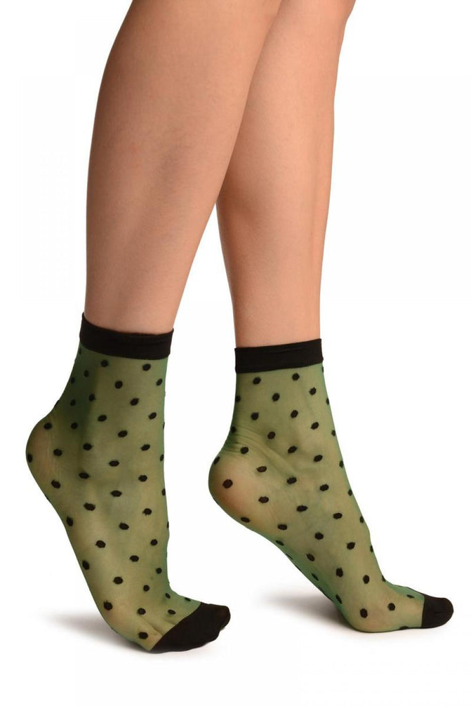 liss kiss Green With Medium Black Polka Dots Ankle High Socks - Socks