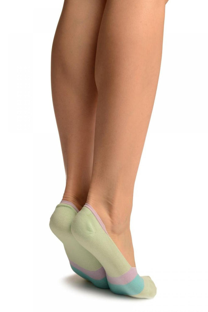 Liss Kiss Green With Pink & Blue Stripes Soft Back Top Footsies - Footsies Socks