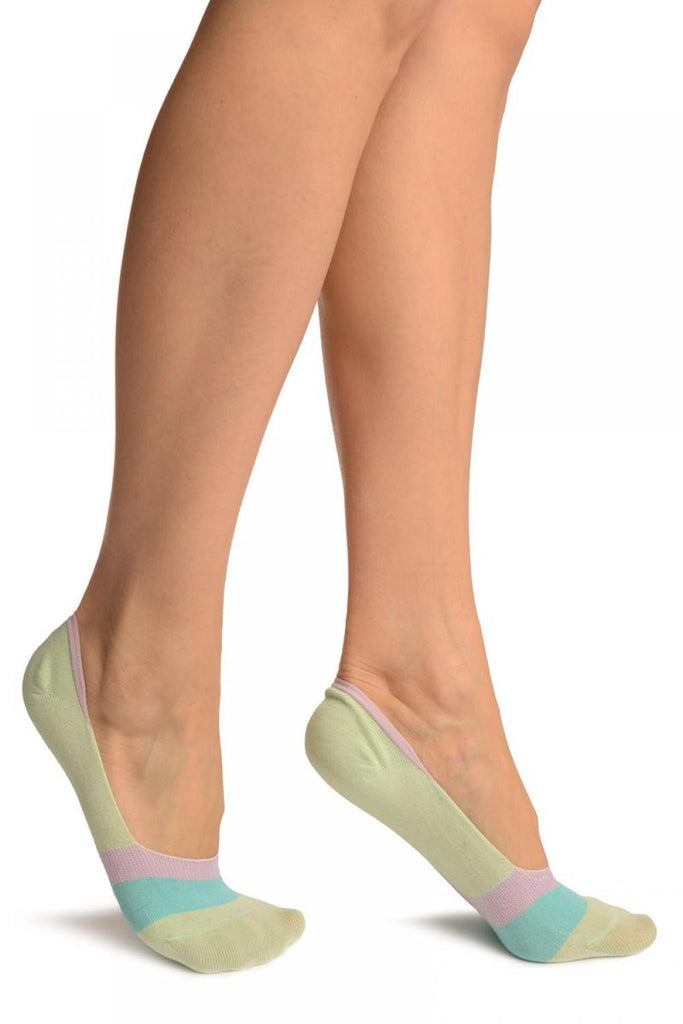 liss kiss Green With Pink & Blue Stripes Soft Back Top Footsies - Footsies Socks