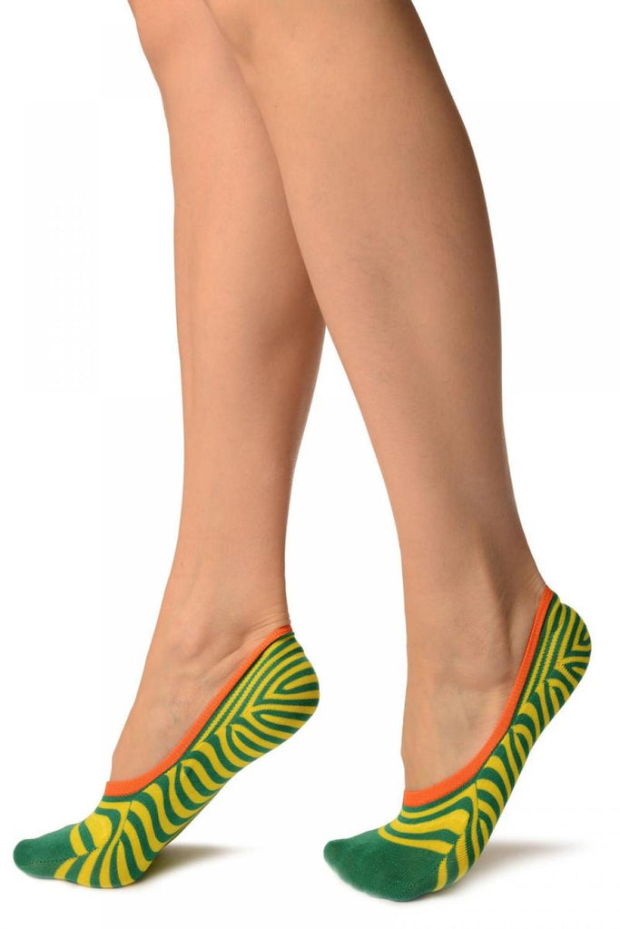 Liss Kiss Green & Yellow Stripes Cotton Footsies - Footsies Socks