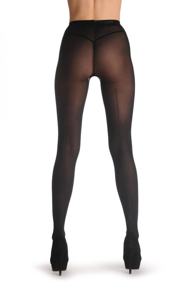 Liss Kiss Grey Back Seam With Vintage Element On Black 40 Den - Tights