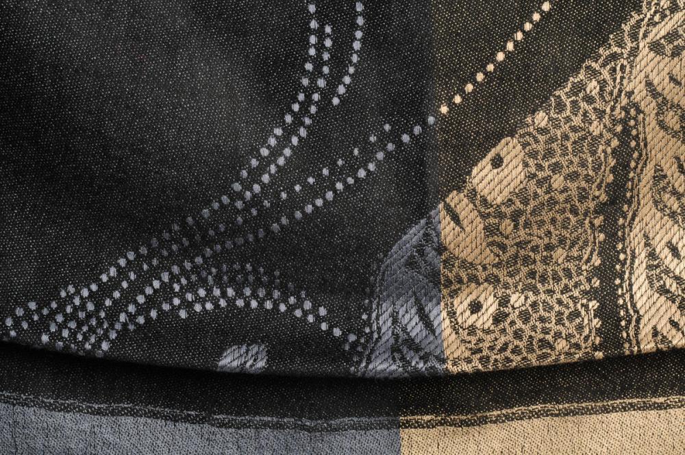 Liss Kiss Grey & Beige Roses Reversed On Black Pashmina With Tassels - Scarf