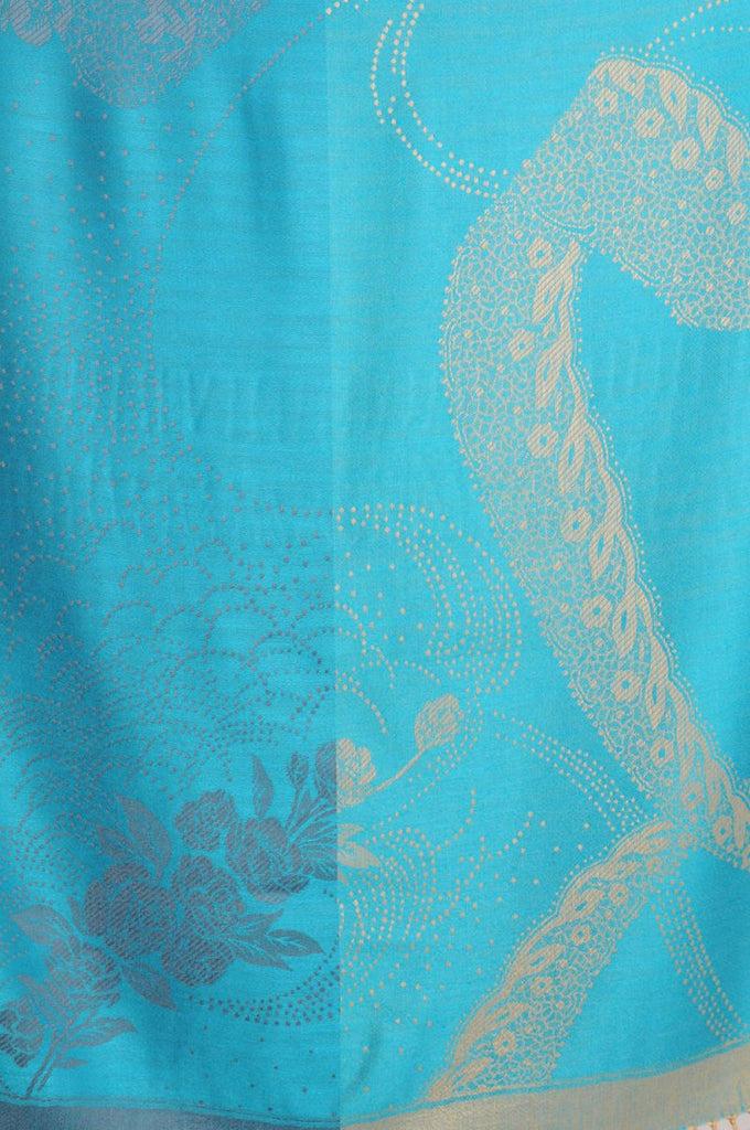 Liss Kiss Grey & Beige Roses Reversed On Blue Pashmina With Tassels - Scarf