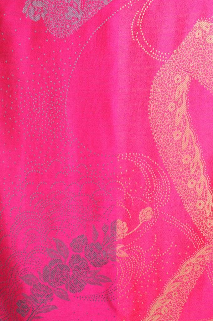 Liss Kiss Grey & Beige Roses Reversed On Bright Pink Pashmina With Tassels - Scarf