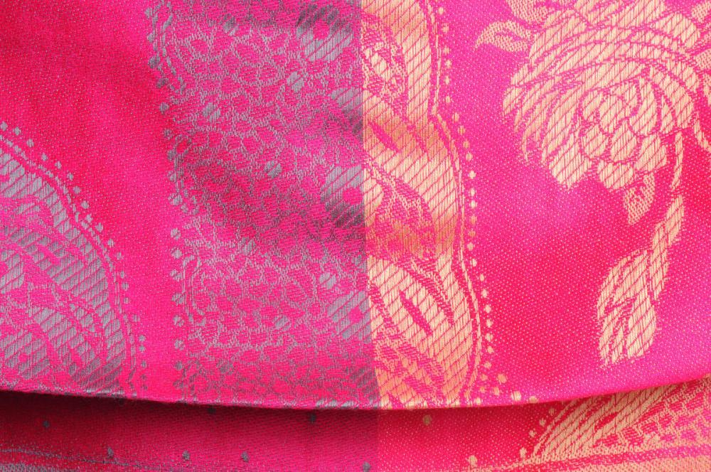 Liss Kiss Grey & Beige Roses Reversed On Bright Pink Pashmina With Tassels - Scarf