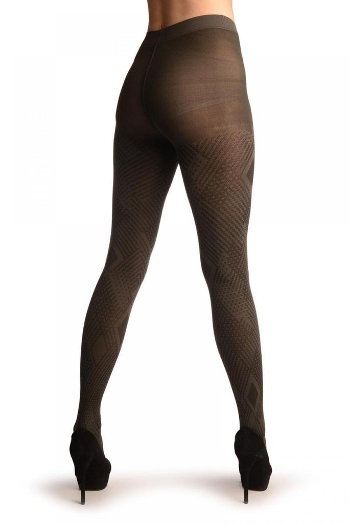 Liss Kiss Grey & Black Geometrical Woven Tiles - Tights