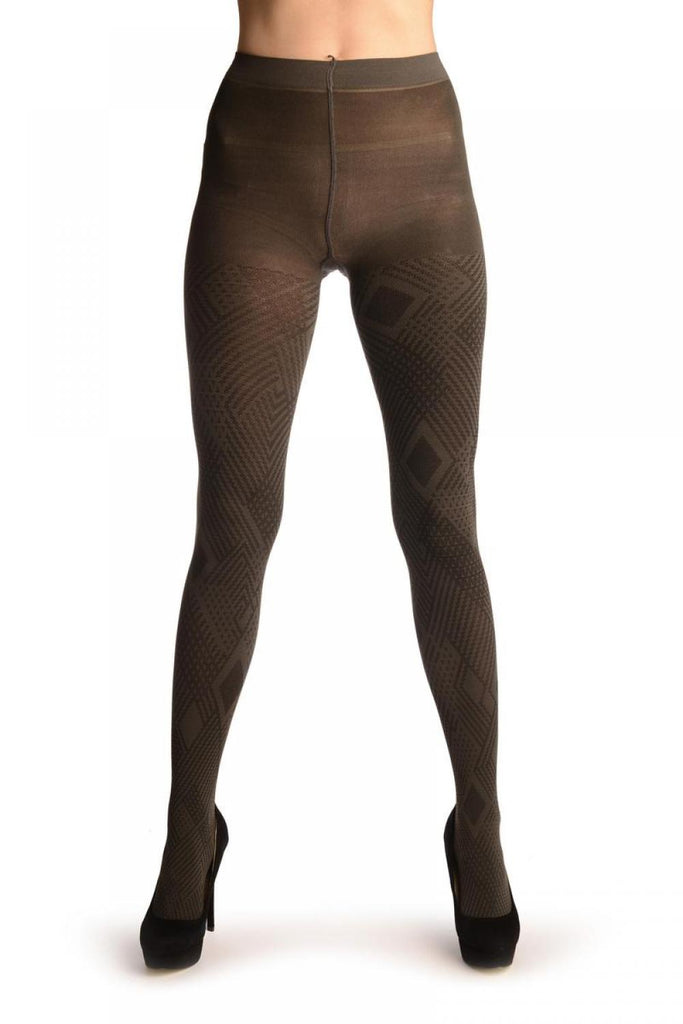 Liss Kiss Grey & Black Geometrical Woven Tiles - Tights