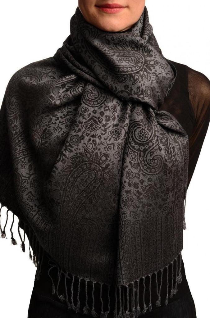 liss kiss Grey & Black Paisleys Pashmina Feel With Tassels - Scarf