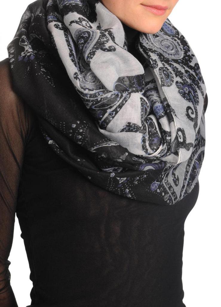 Liss Kiss Grey & Black Turkish Flowers On Grey Scarf - Snood