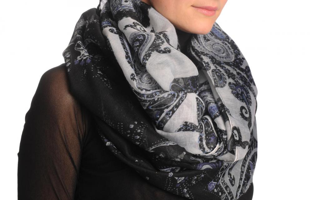 Liss Kiss Grey & Black Turkish Flowers On Grey Scarf - Snood