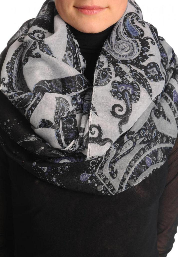 liss kiss Grey & Black Turkish Flowers On Grey Scarf - Snood