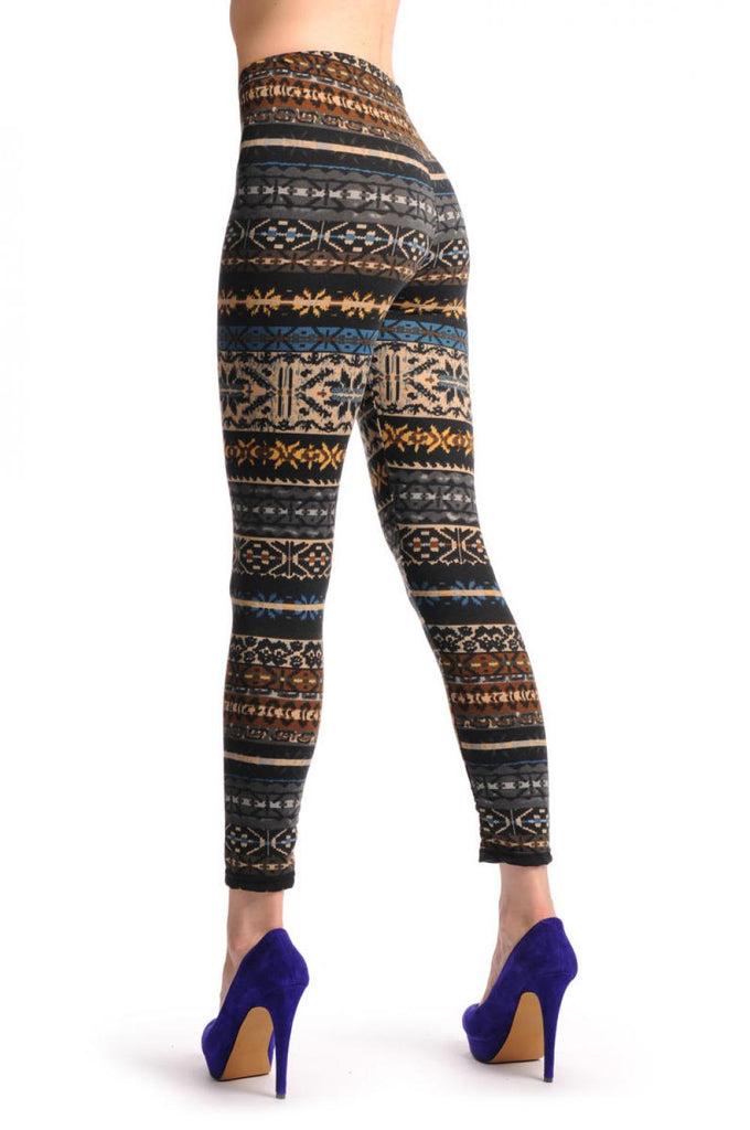 liss kiss Grey Blue Brown & Black Aztec Jacquard Knit Print - Leggings