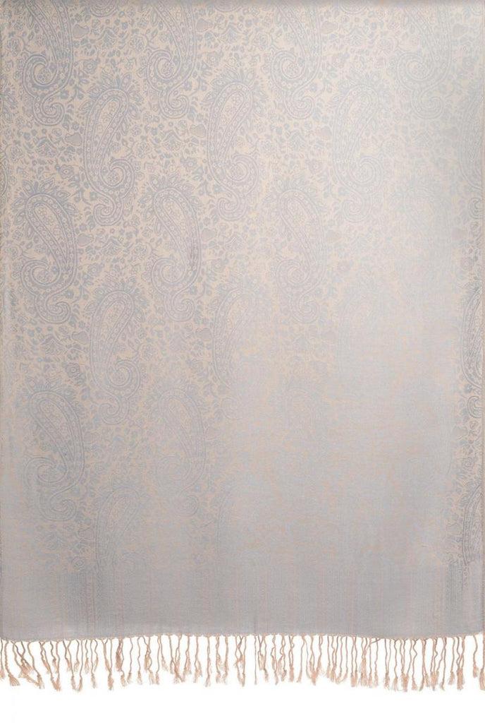 Liss Kiss Grey & Blue Paisleys Pashmina Feel With Tassels - Scarf