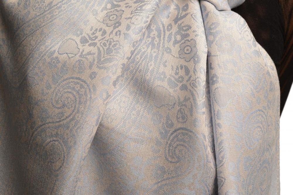 Liss Kiss Grey & Blue Paisleys Pashmina Feel With Tassels - Scarf