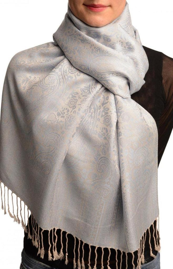 liss kiss Grey & Blue Paisleys Pashmina Feel With Tassels - Scarf