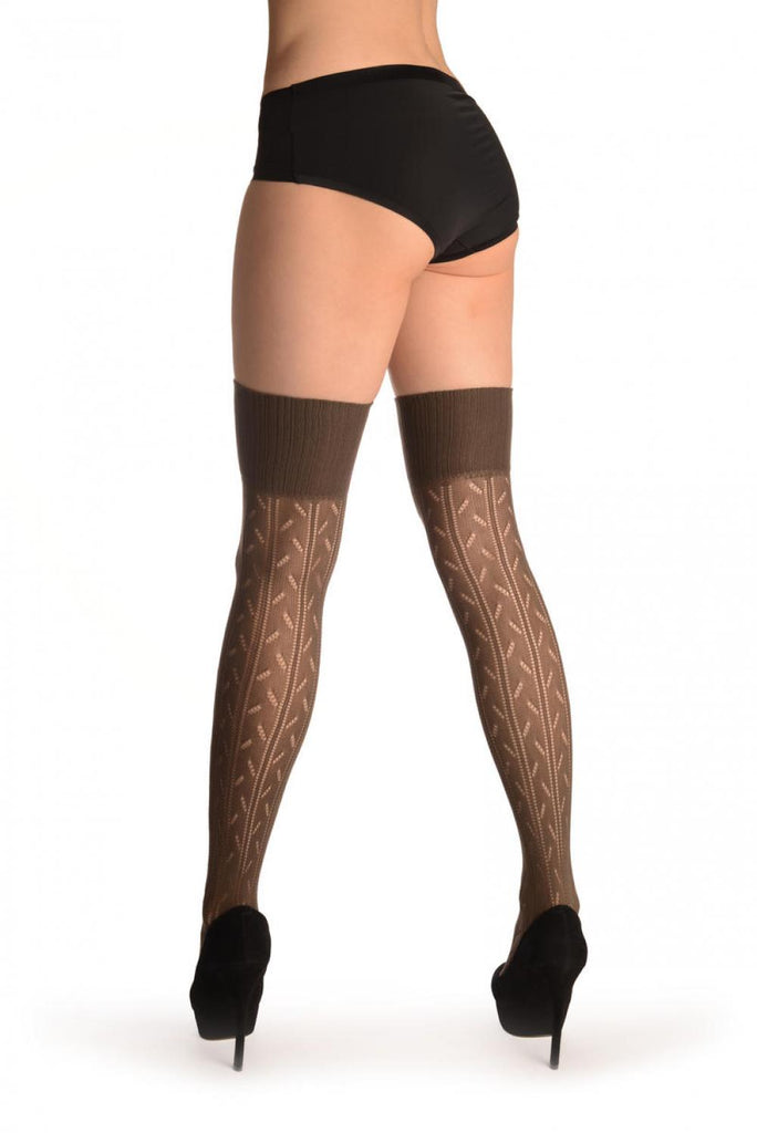 Liss Kiss Grey Branches Crochet Lace With Elasticated Top - Hold Ups