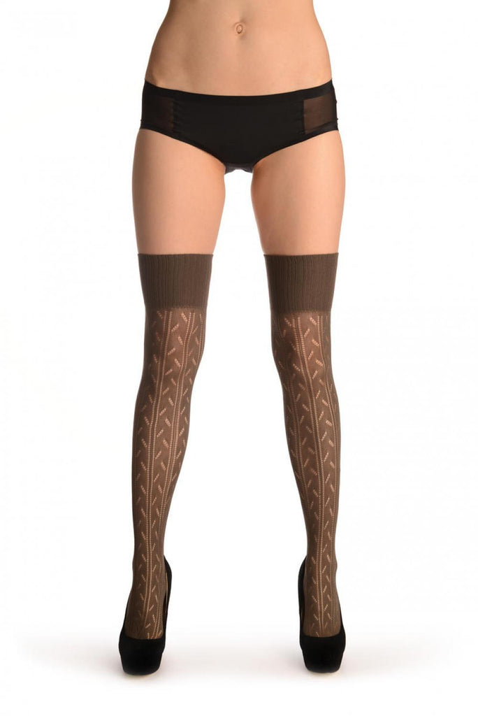 Liss Kiss Grey Branches Crochet Lace With Elasticated Top - Hold Ups