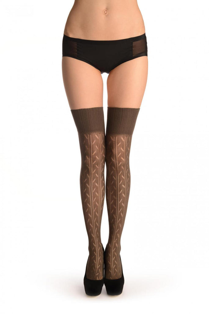 Liss Kiss Grey Branches Crochet Lace With Elasticated Top - Hold Ups