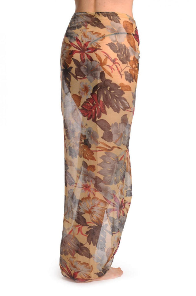 Liss Kiss Grey & Brown Palm Leaves On Mocha Unisex Scarf & Beach Sarong - Scarf