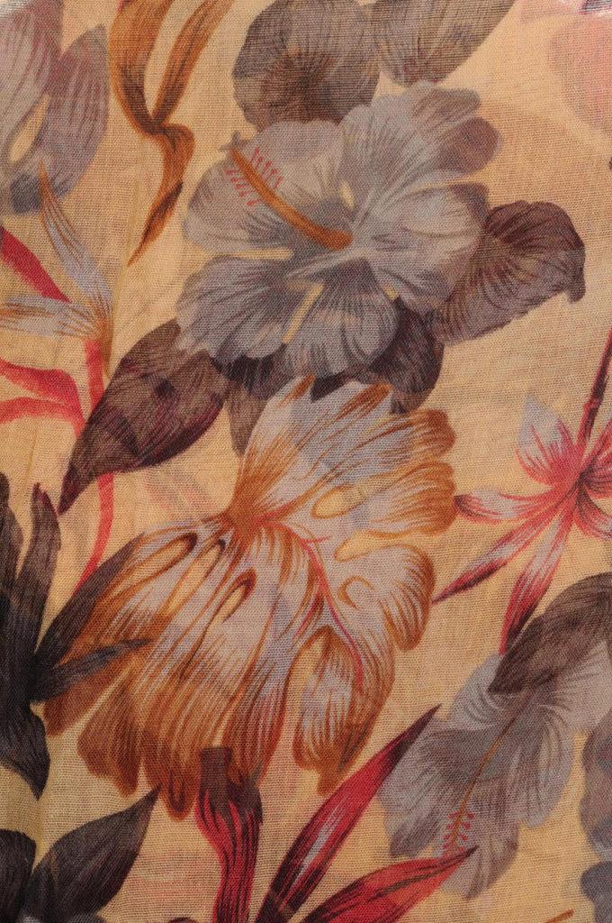 Liss Kiss Grey & Brown Palm Leaves On Mocha Unisex Scarf & Beach Sarong - Scarf