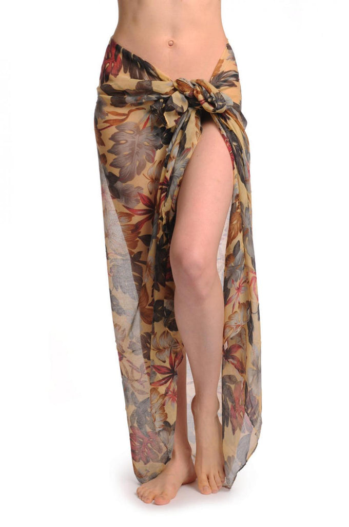 liss kiss Grey & Brown Palm Leaves On Mocha Unisex Scarf & Beach Sarong - Scarf
