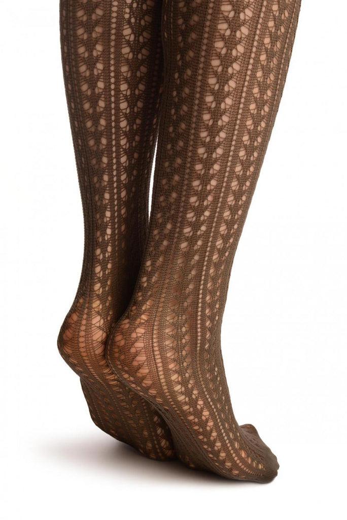 Liss Kiss Grey Burlesque Stripes Crochet Lace With Elasticated Top - Hold Ups