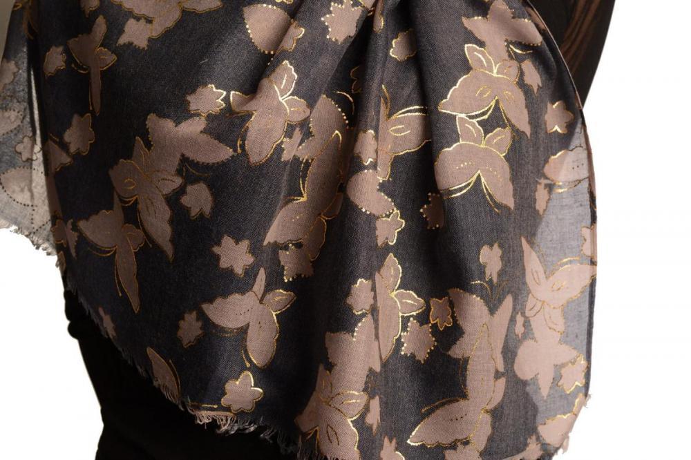 Liss Kiss Grey Butterflies With Gold Trim On Blue Scarf - Scarf