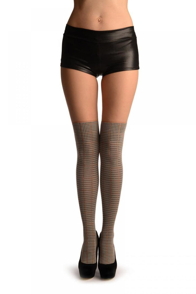 liss kiss Grey Checkered Faux Stockings With Lurex On Beige - Tights