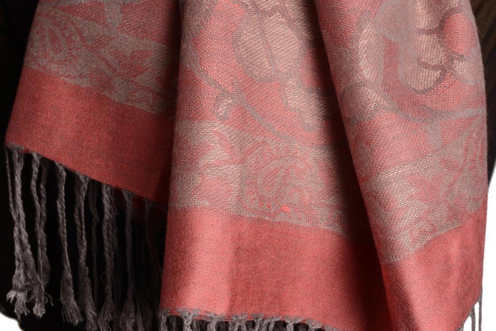 Liss Kiss Grey Circles And Grey Flowers On Soft Pink Pashmina With Tassels - Scarf